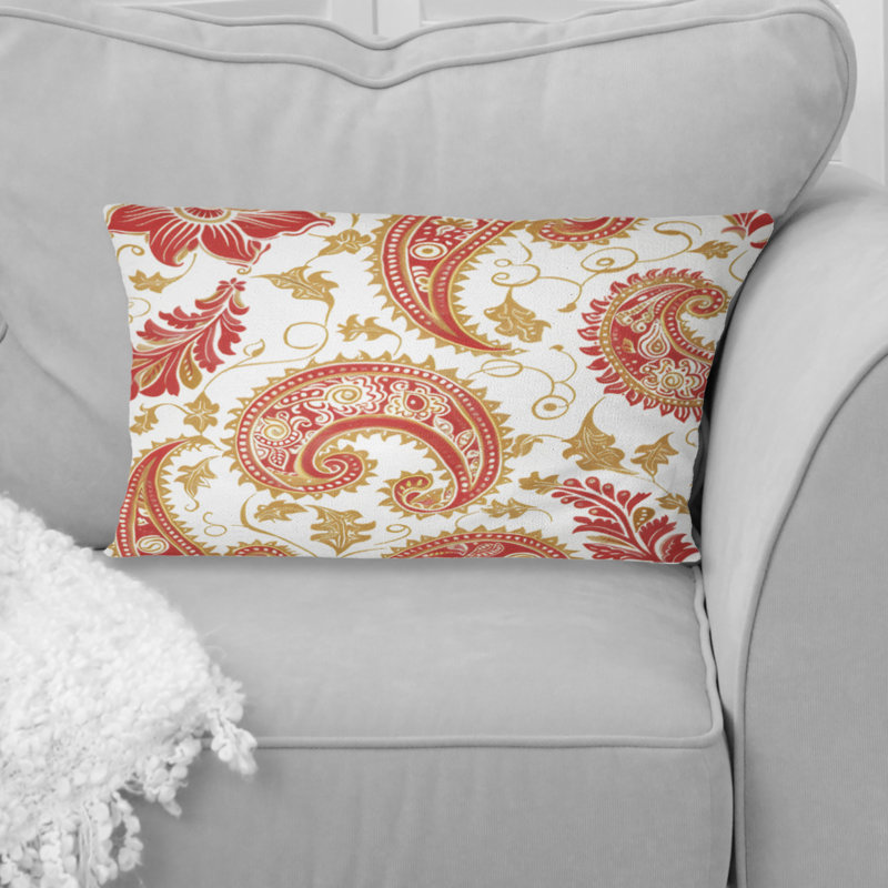 Coussin lombaire rouge rétro Paisley Dreams II