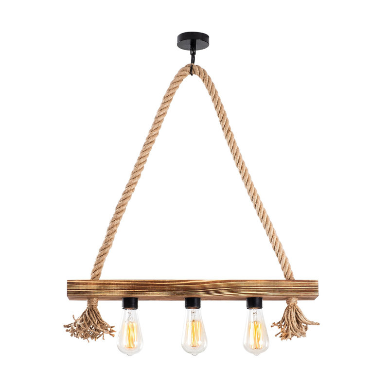Rustic Wooden Chandelier with 3 E27 Sockets, 23.6 x 3.5 x 23.6 Inches | Max 40W | Modern Novelty Design, Elegant Solid Color Finish | Adjustable Cable Length: 15.7 Inches | Perfect for Dining Rooms & Living Spaces