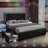 Upholstered Bed Frame with 4 Storage Drawers,LED Headboard,Heavy Duty Wood Slat Support-1996569240-1996569241