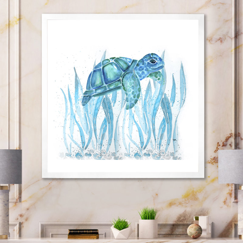 Aquarelle, art de la tortue, H 16 po x l 16 po x P 1 po, Toile blanche avec cadre photo