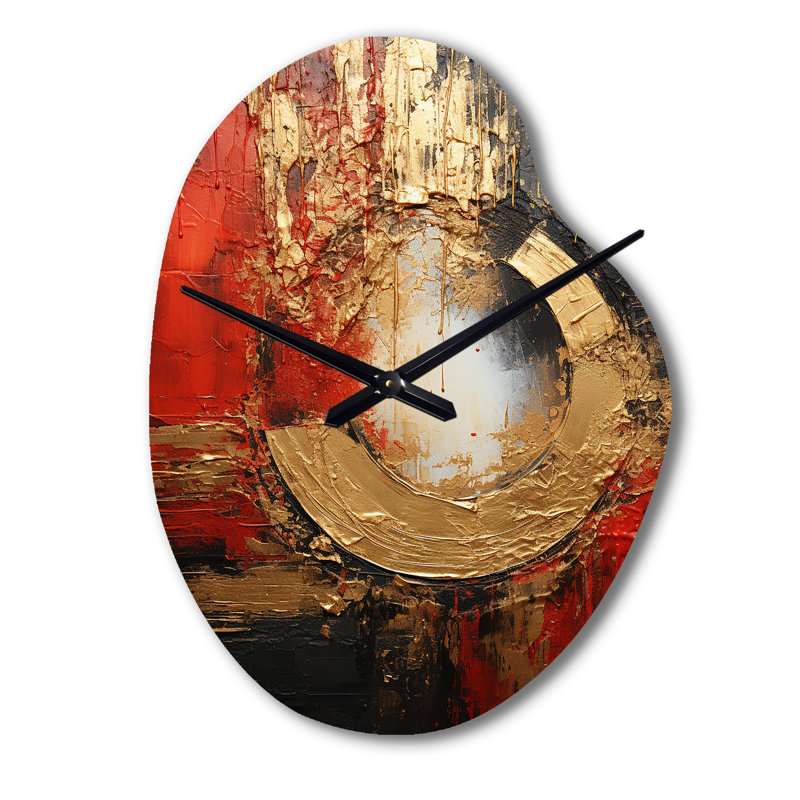 Red Gold Fusion Spiral II - horloge asymétrique abstraite en métal, horloge murale moderne de forme irrégulière, Petit