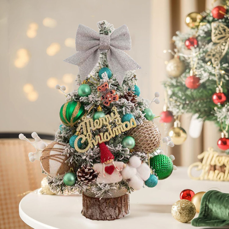 Arbre de Noël artificiel enneigé avec lumières à DEL 17,7 po pour décoration des Fêtes