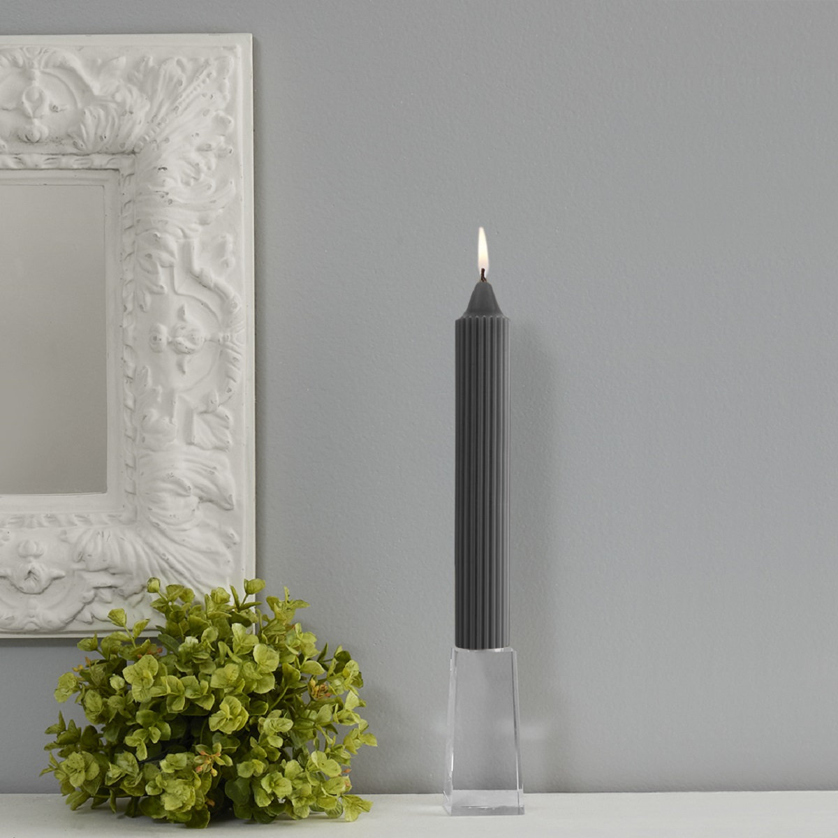 Grecian Collenette Unscented Taper Candle, 9" H x 1.25" W x 1.25" D, Stone