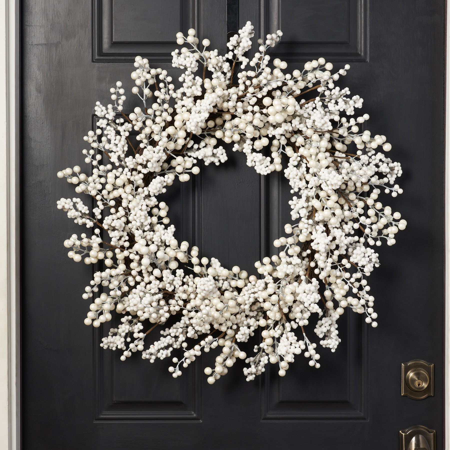 The Holiday Aisle® Waterproof Winter White Pearl Berry Christmas Holiday Front Door Wreath & Reviews | Wayfair