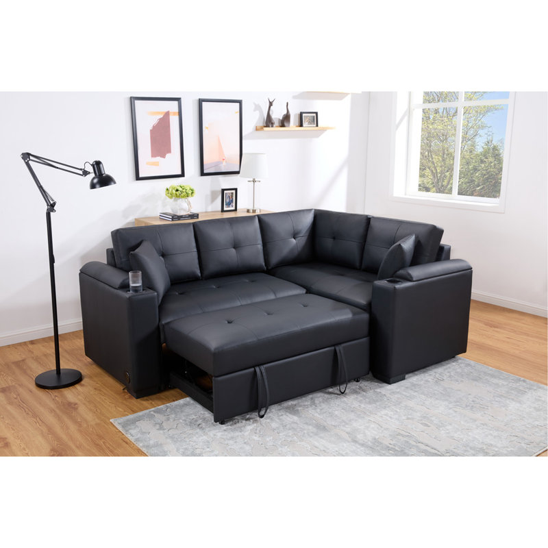 Canapé-lit modulaire en PVC avec chargeur USB, porte-gobelets, accoudoirs de rangement