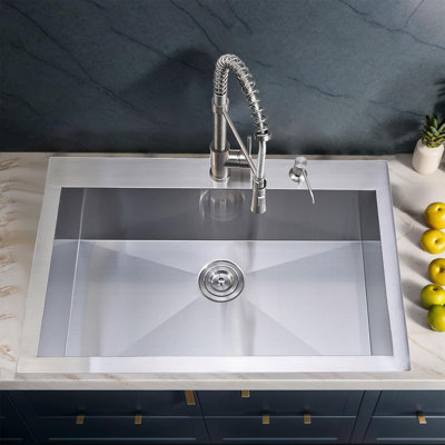 33" x 22" Drop-in Single Bowl 304 Stainless Steel Polished Kitchen Sink Workstation with Accessories