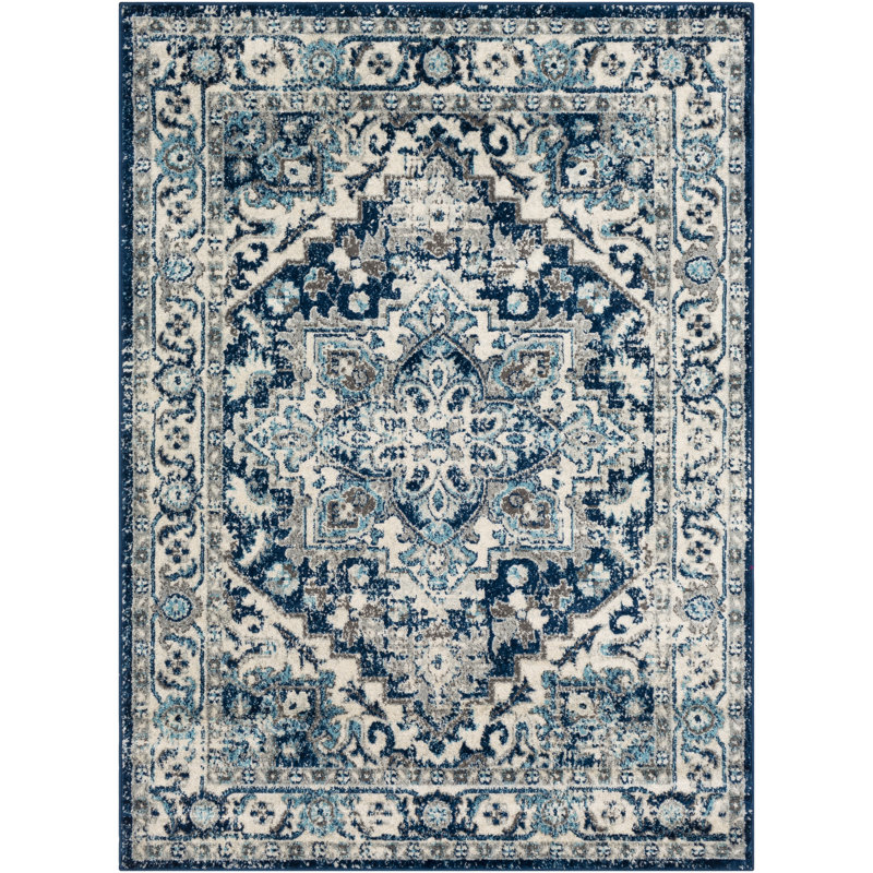 Stewie Power Loom Dark Blue Rug, Rectangle 5'3" x 7'3"