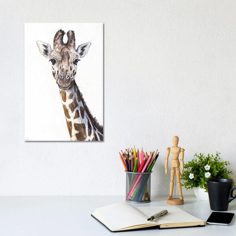 Giraffe On White by George Dyachenko - Wrapped Canvas Print, 20.32 cm H x 30.48 cm W