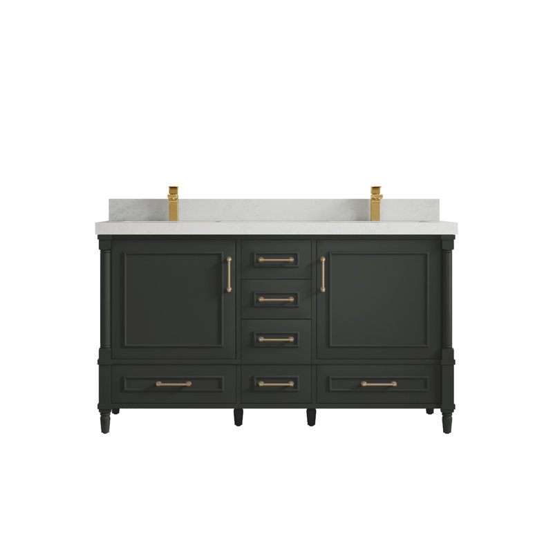 Ensemble de meuble-lavabo double 60 po Aberdeen, Quartz de Carrare, Bitume