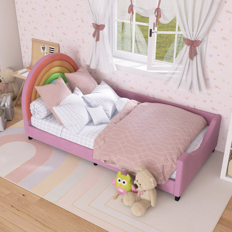 Rainbow Upholstered Daybed, Cute Princess Style, Colorful & Pink, For Kids & Teens