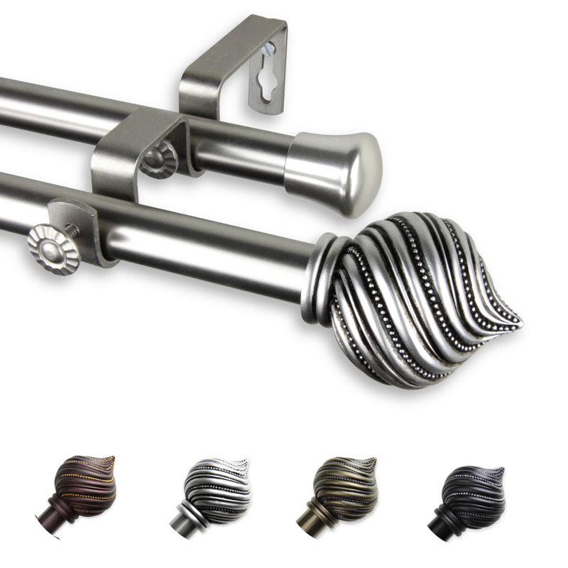 Tringle à rideaux double Sebergham, Nickel satiné, 120 à 170 po
