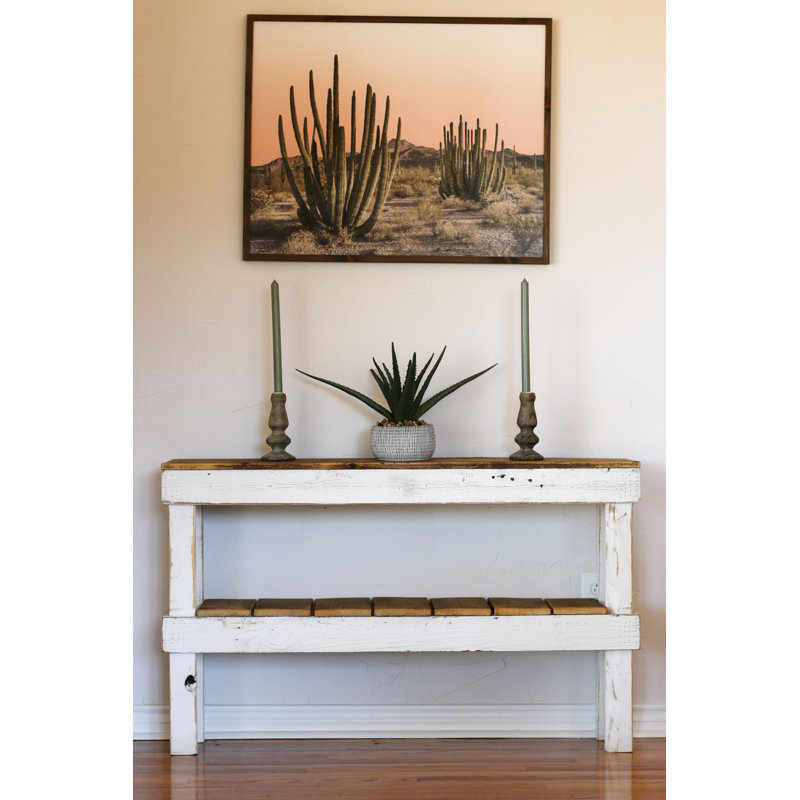White Reclaimed Wood Double Tier Console with Storage