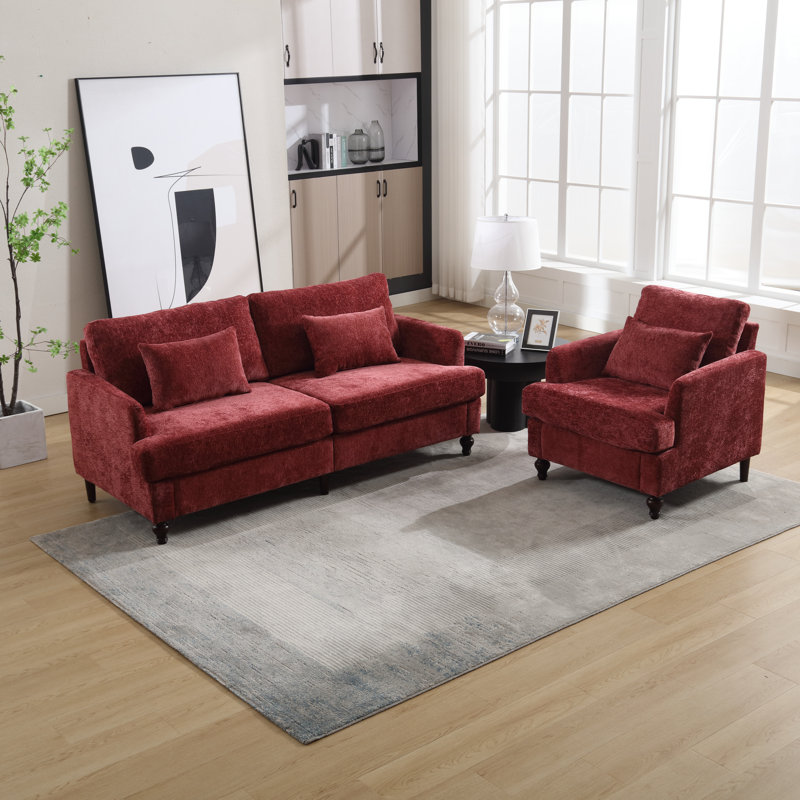 Ensemble de salon en chenille 2 pièces, Rouge