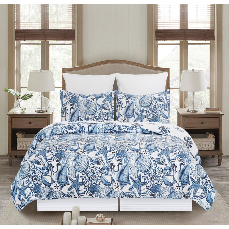 Courtepointe réversible en coton Blue Coast