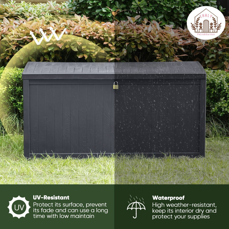 Boîte de rangement EHHLY de qualité commerciale, boîte de rangement extérieure de 113 gallons, grande boîte de livraison verrouillable pour le porche extérieur, coussins de patio
