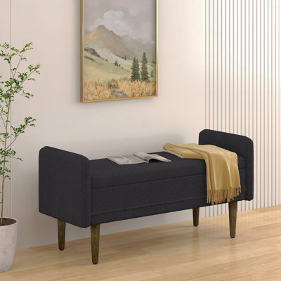 Tabouret de rangement en velours Teddy avec espace de rangement, noir