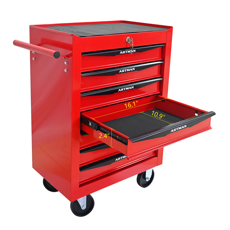 Rolling Metal Tool Chest With 7 Drawers, Red