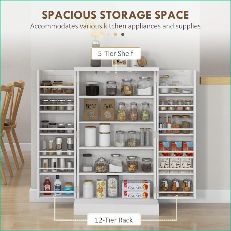 Armoire de rangement pour garde-manger, H 41 po blanc autoportant avec portes doubles, tablettes réglables | Fabrication en panneau de fibres à densité moyenne