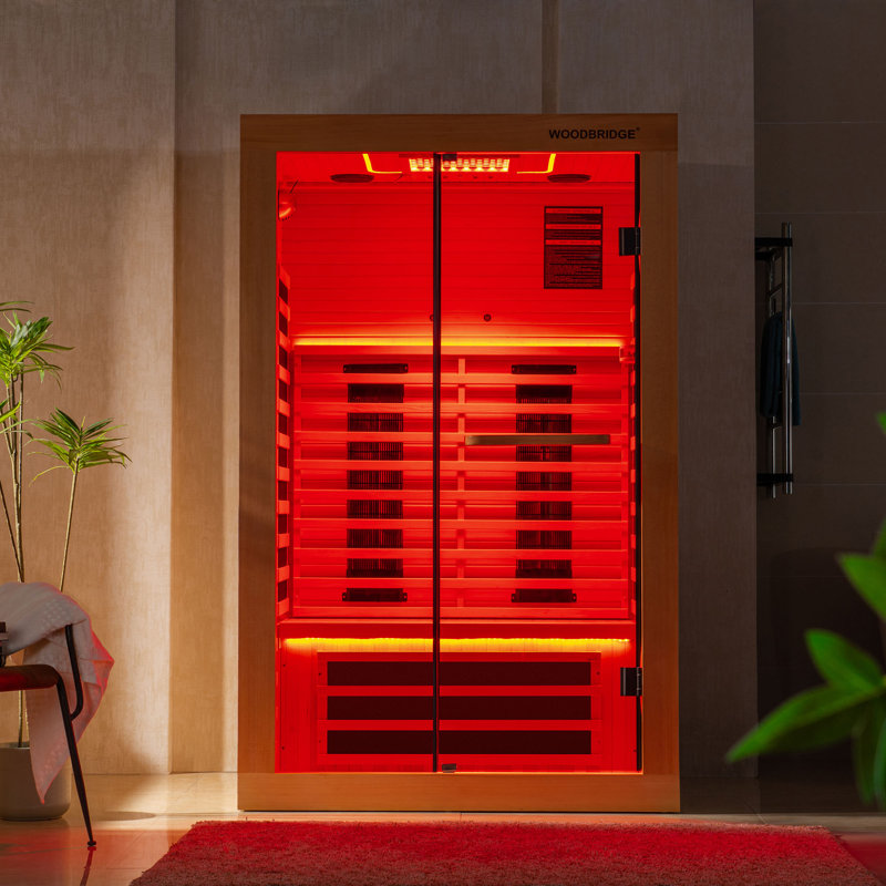 2 Person Indoor FAR Infrared Sauna in Canadian Hemlock With Red Light Function, Bluetooth Speaker,   Intelligent Control Panel, Chromotherapy Lighting