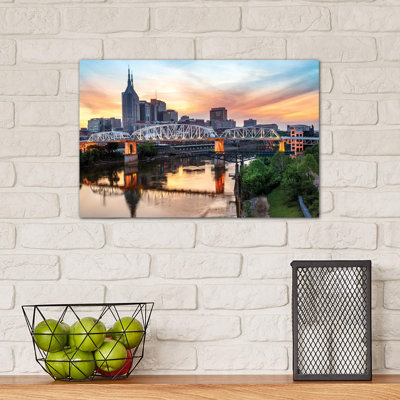 Skyline of Nashville with Shelby Bridge 1 Piece Wrapped Canvas Wall Art