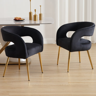 Upholstered Dining Chairs  Luxury Velvet Dining Room Chairs With Gold Metal Legs Modern Comfy Barrel Armchairs For Kitchen Living Room Recepition Restaurant