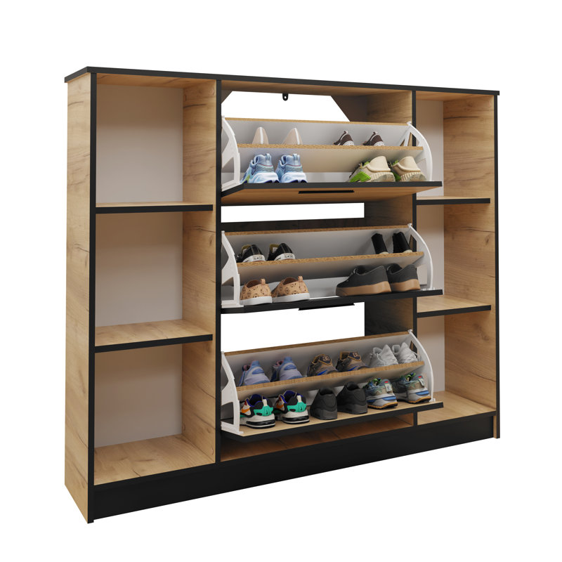 Bernando 18 Pair Flip Down Shoe Storage, Sonoma Oak