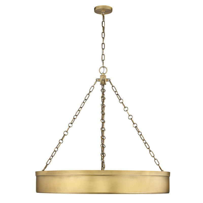 Dusten 3 - Light Rubbed Brass LED Pendant, Rubbed Brass, 77" H x 33" W x 33" D