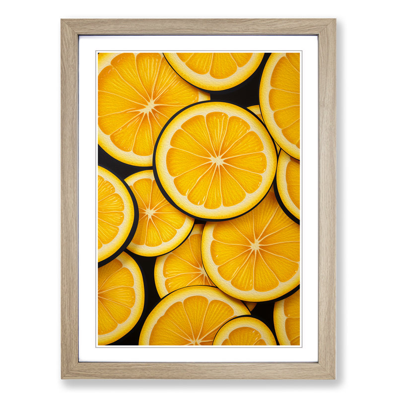 Lemon Fruit Op - Framed Print, Oak, 46cm H x 34cm W x 2cm D