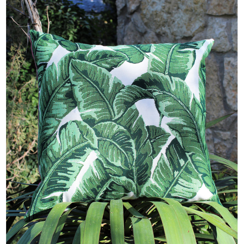 Tropics Indoor/Outdoor Square Pillow Cover & Insert, Dark Green/White