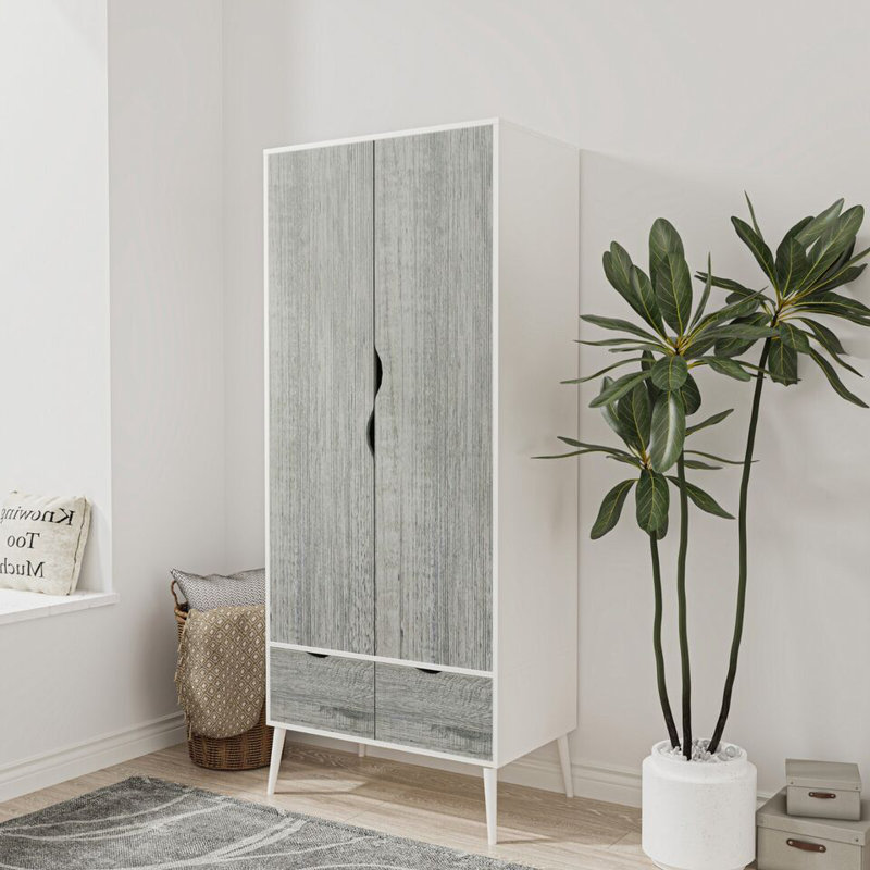 Hortencia Solid Wood Wardrobe, White Ash Grey