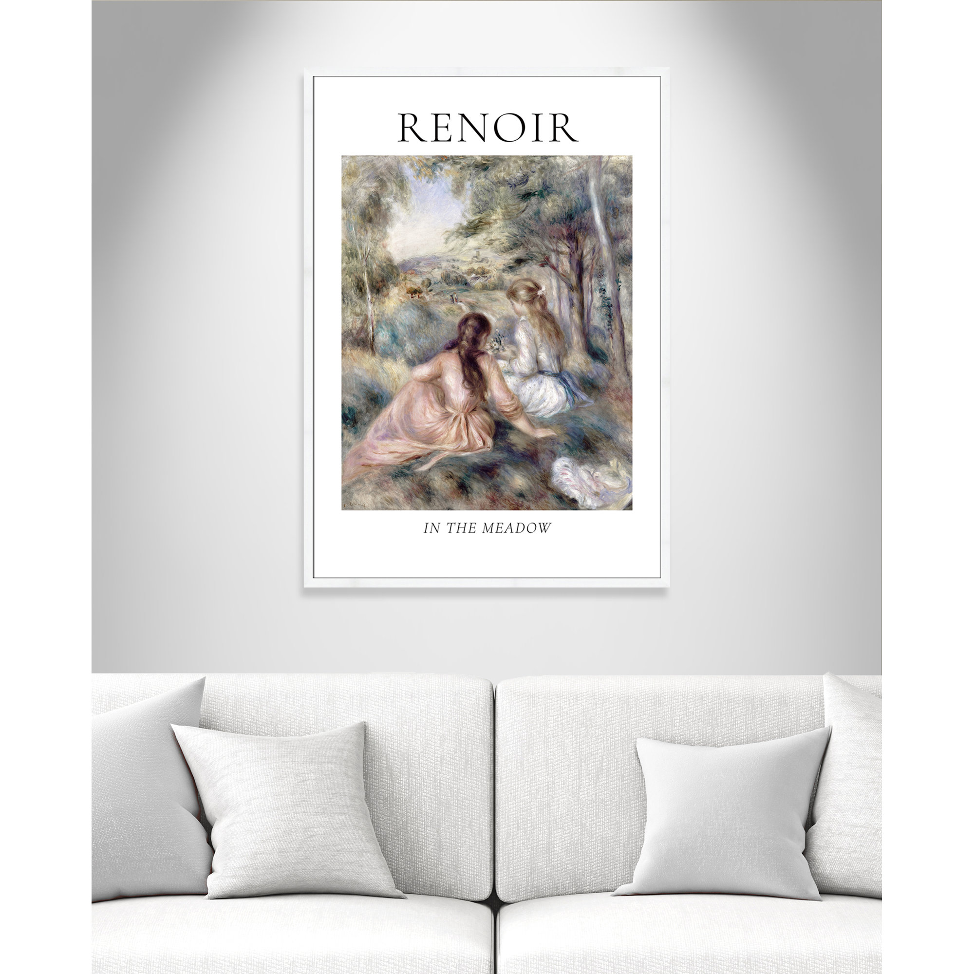 Old Masters Collection " In The Meadow " by Auguste Renoir, White Single Picture Frame, No, 55" H x 39" W x 1.25" D