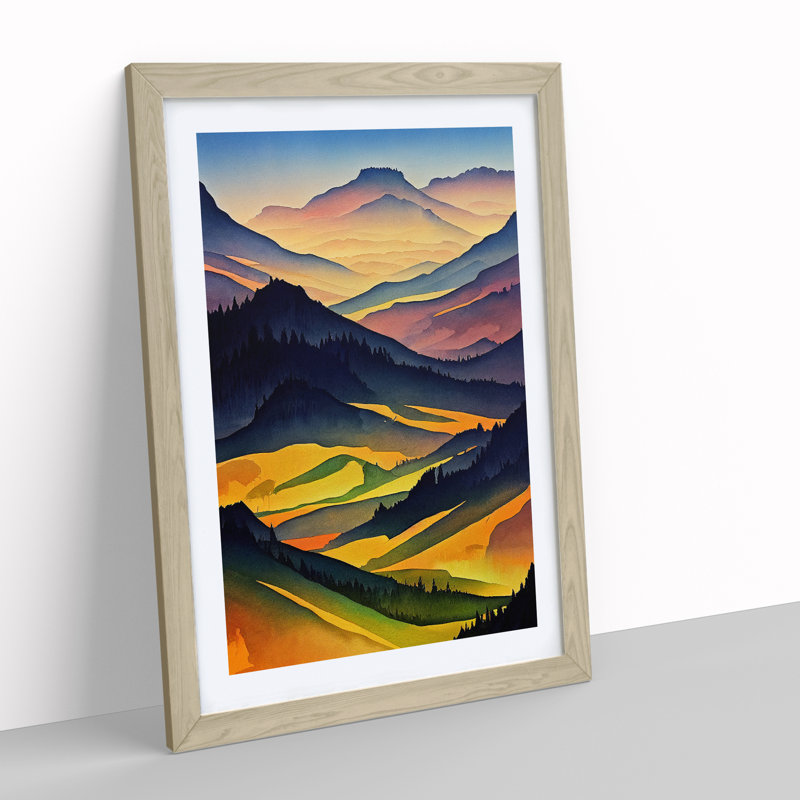 Meadow Landscape Watercolour No.2 - Framed Print, 64cm H x 46cm W x 2cm D, Oak