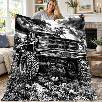 Couverture tout-terrain pour camion, couverture en flanelle de style pick-up vintage, ultra douce, confortable, légère et chaude, idéale pour canapé, lit, salon, chambre d'étudiant, bureau, voyage, décoration intérieure, couverture toutes saisons, lavable à la machine, cadeau pour les passionnés de camions