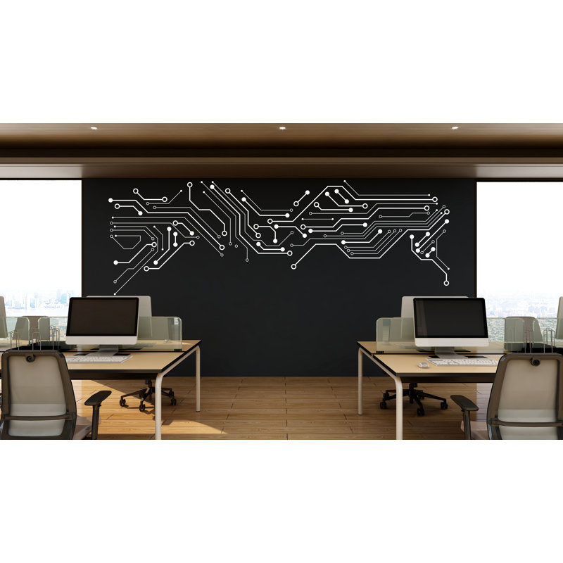 Autocollant de circuit imprimé, technologie vinyle, art mural, décor de circuit d'ordinateur, code binaire, science, autocollant mural, bureau 160LU