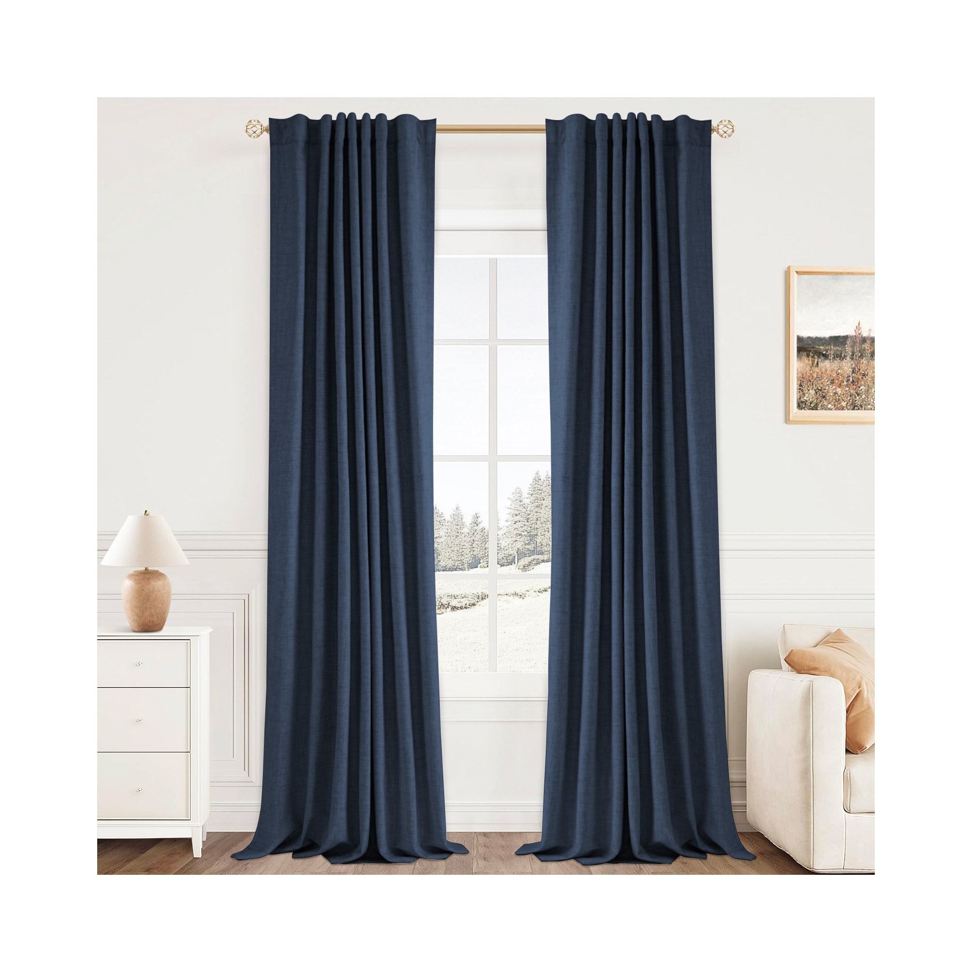 Graciella Thermal Insulated Faux Linen Textured 100% Blackout Curtains for Bedroom Living Room Back Tab/Rod Pocket
