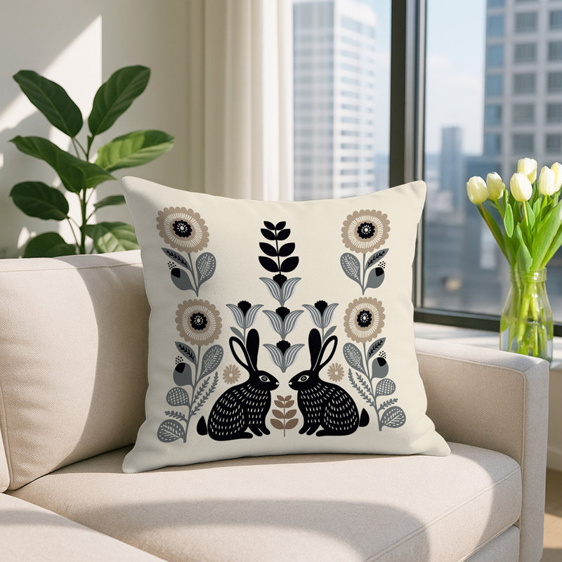 Oreiller carré réversible intérieur / extérieur Lexa Rabbit, Gris, Carré 17 po
