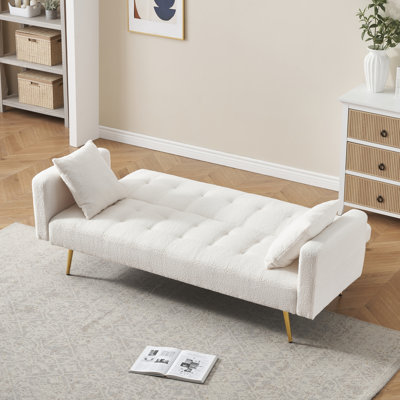 Lit en molleton beige 71,7 pouces, deux coussins luxueux pour une sensation de confort, et une table basse utilitaire faite de confort, structure solide