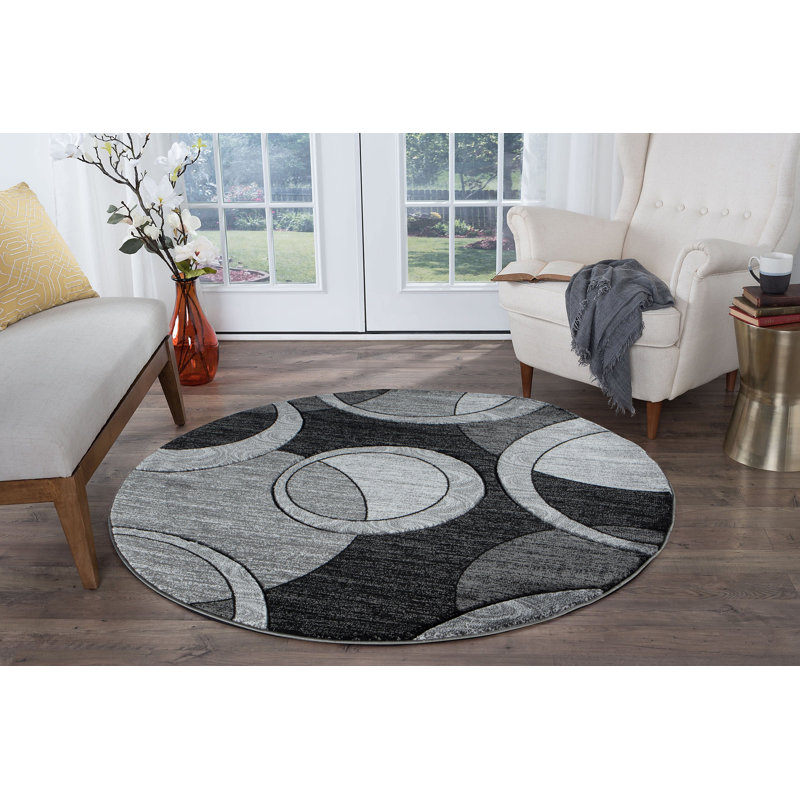 Tapis gris / noir Adonia, Rond 8 pi 1 po
