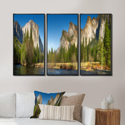 Yosemite Valley Panorama - ensemble d'art mural sur toile encadré paysage de 3