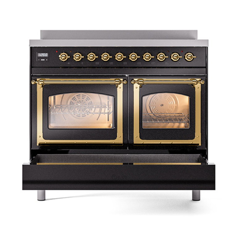 ILVE Nostalgie II Noblesse 40 po à induction, Noir brillant / laiton
