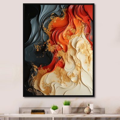 Rouge et or marbre volcan IV - art mural abstrait