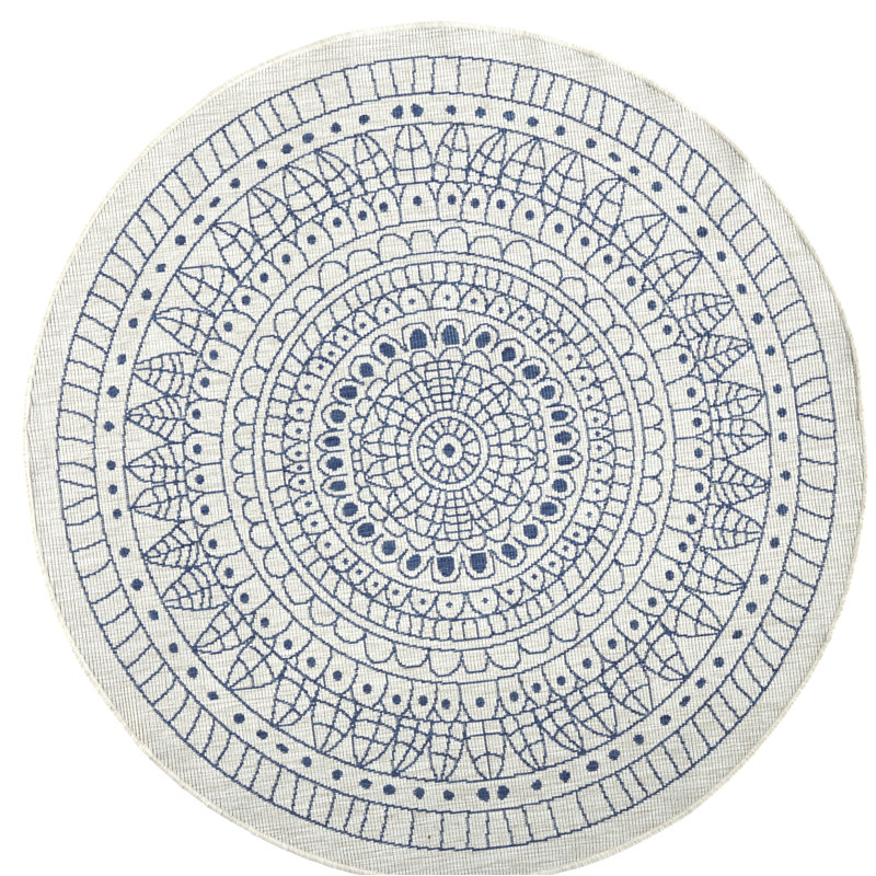 Porto Reversible Blue/Cream Rug, Round 200cm