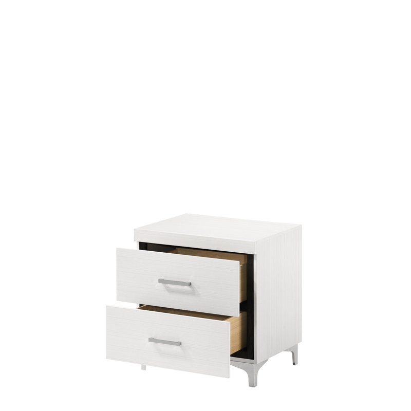 White - Finished Nightstand With English Style Front And Back Drawer Of 3/4 Extension Metal Center Glide, Constructed From Poplar Wood, Particle Board Laminated Veneer Along Metal, 15"W X 12"D 5"H