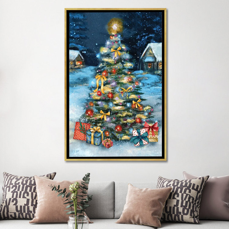«Christmas Gathering», reproduction d'art sur toile encadrée, H 60 po x l 40 po, Doré