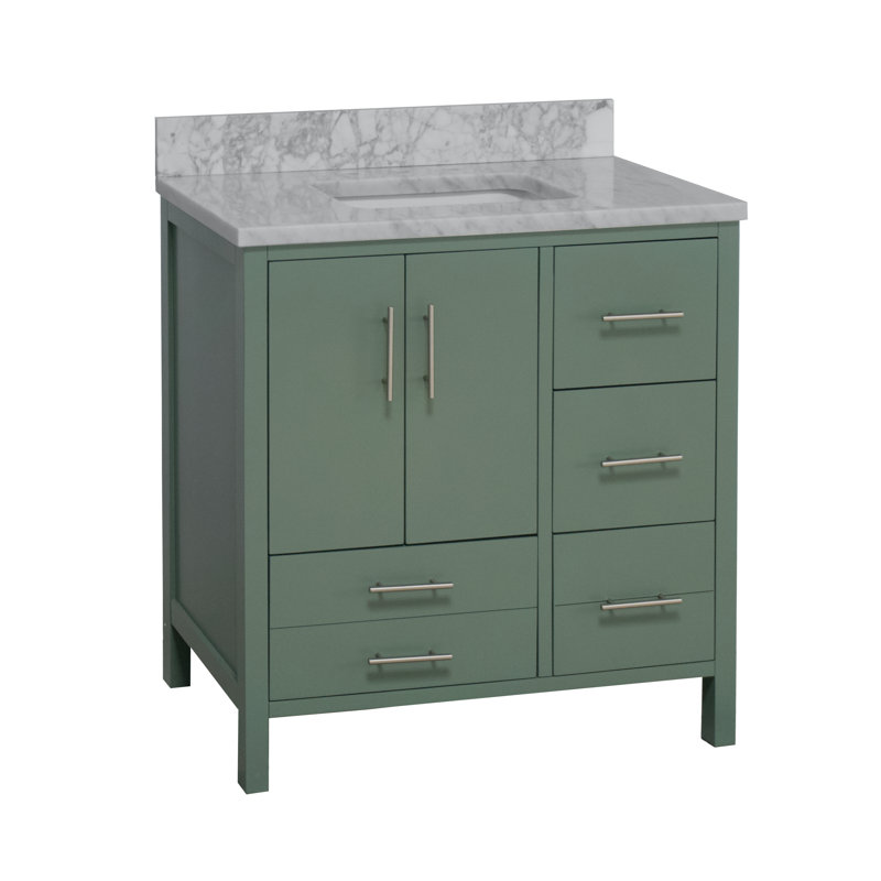 Ensemble de meuble-lavabo simple 36 po Kiara, Vert sauge, Marbre de Carrare