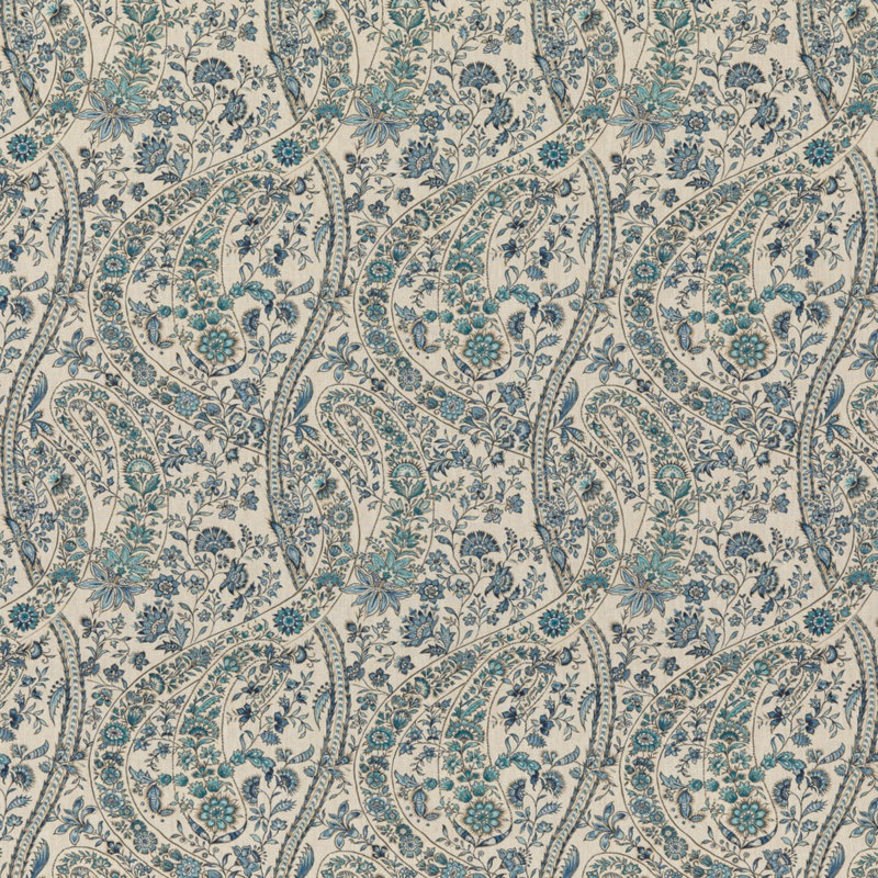 Coromandel Bukhara Paisley Linen Fabric, Blue