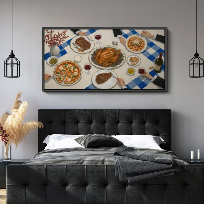 Élégante décoration de table repas repas au-dessus de la célébration gastronomique murale - grande impression sur toile encadrée de la chambre principale