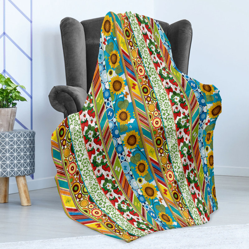 Ambesonne Striped Fleece Throw Blanket Patchwork Style SpringMulticolor, 50" W x 60" L