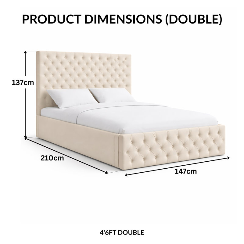 Upholstered Bed, Cream, Double