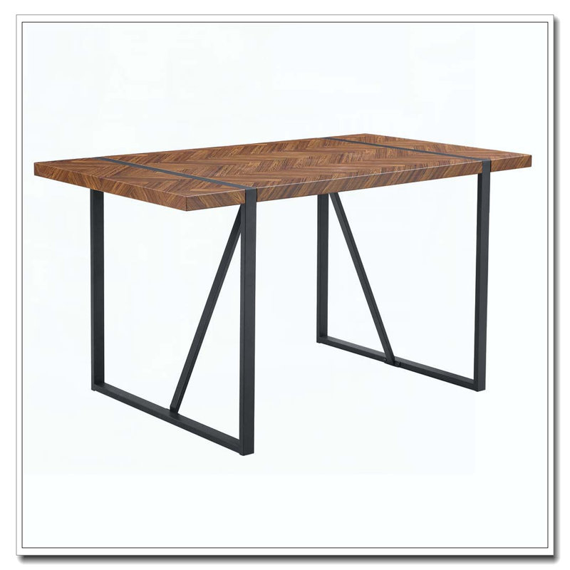Table de salle à manger rectangulaire avec un dessus spécialement texturé et des pieds en métal noir